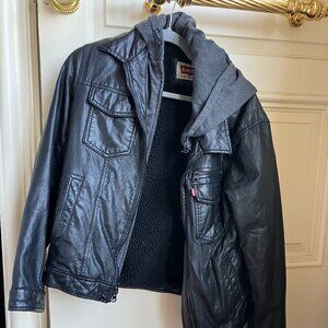 Levi's Faux Leather Trucker with Jersey Hood and Fleece Lining